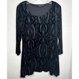 FYLO London Shirt Womens M Black Velvet Burnout Tunic Fairy Grunge Witchy Top